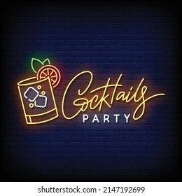 Cocktail Party Neon Signs Style Text Vector