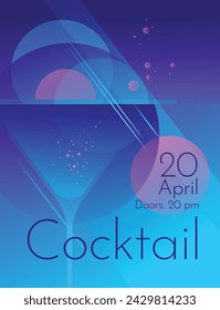 Cocktail party night poster. Advertisement of club life. Neon gradient. Vector illustration