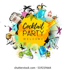 Cocktail party poster design. Cocktail menu