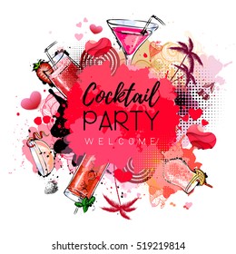 Cocktail party poster design. Cocktail menu. Valentine`s day