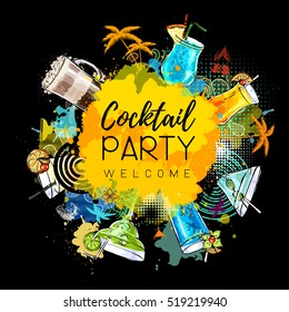 Cocktail party poster design. Cocktail menu