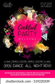 Cocktail party poster design. Cocktail menu