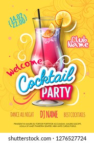 Cocktail party poster in eclectic modern style. Realistic cocktail