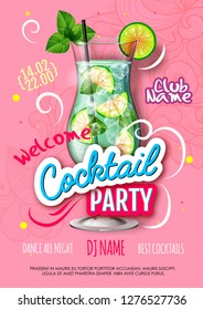 Cocktail party poster in eclectic modern style. Realistic cocktail