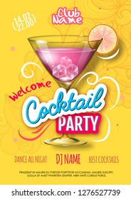 Cocktail party poster in eclectic modern style. Realistic cocktail