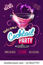 Cocktail party poster in eclectic modern style. Realistic cocktail