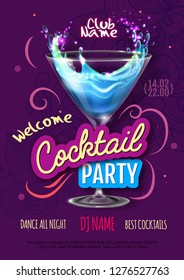 Cocktail party poster in eclectic modern style. Realistic cocktail