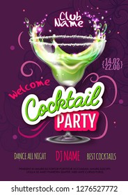 Cocktail party poster in eclectic modern style. Realistic cocktail