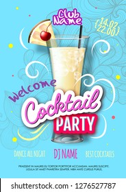 Cocktail party poster in eclectic modern style. Realistic cocktail