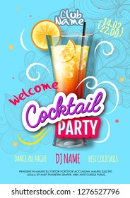 Cocktail party poster in eclectic modern style. Realistic cocktail