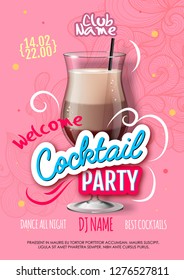 Cocktail party poster in eclectic modern style. Realistic cocktail