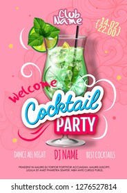 Cocktail party poster in eclectic modern style. Realistic cocktail