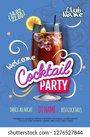 Cocktail party poster in eclectic modern style. Realistic cocktail