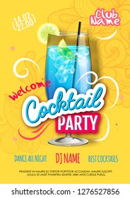 Cocktail party poster in eclectic modern style. Realistic cocktail