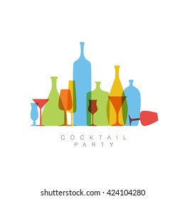 Cocktail party poster illustration  invitation  card with glasses and bottles - layout template