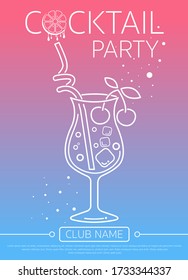 Cocktail party poster template. 
design with cocktail glass on 
gradient background.