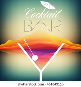 Cocktail Party Retro Poster Design with Reflection - Vector Illustration