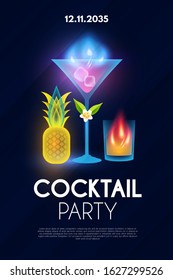 Cocktail party shining poster template. Exotic night club flyer.