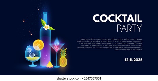 Cocktail party shining poster template. Exotic night club flyer.
