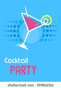Cocktail party vector illustration, blue background.