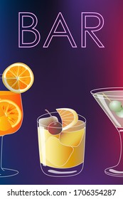Cocktail party vector invitation poster or banner with colorful drinks