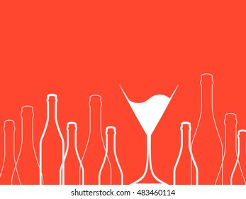 Cocktail Party Vector.Bar Menu Ilustration.Suitable for Poster.Suitable for Poster.Invitation Card with Glasses.Alcoholic Bottles Background.Wine List Design.