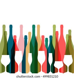 Cocktail Party Vector.Bar Menu Ilustration.Suitable for Poster.Suitable for Poster.Invitation Card with Glasses.Alcoholic Bottles Background.Wine List Design.