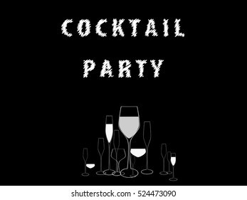 Cocktail Party Vector.Alcoholic Bottles Background.Bar Menu Ilustration.Suitable for Poster.Invitation Card with Glasses.Wine List Design.