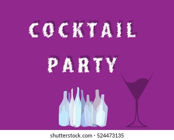 Cocktail Party Vector.Alcoholic Bottles Background.Bar Menu Ilustration.Suitable for Poster.Invitation Card with Glasses.Wine List Design.