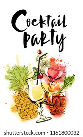 Cocktail party. Watercolor vector background