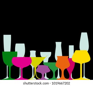 Cocktail party.Alcohol vector background.Bottle of alcohol illustration.
Glasses to alcohol.Template for drink card.Suitable for poster,promotional leaflet, invitation, banner.