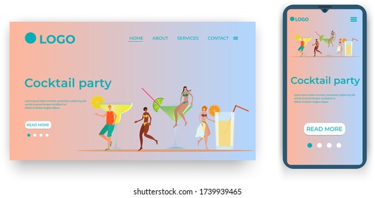 Cocktail party.Template for the user interface of the site's home page.Landing page template.The adaptive design of the smartphone.vector illustration.