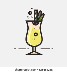 Cocktail Pina Colada vector concept. Element made in flat style for menu, posters, brochures for cafe, bar or restaurant. 