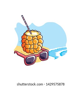 cocktail of pineapple in the beach with sunglasses