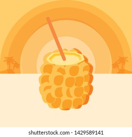 cocktail of pineapple fruit in the beach