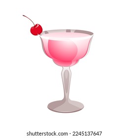 Cocktail "pink lady".Classic pink women's cocktail decorated with cherries.A festive drink for Valentine's Day.