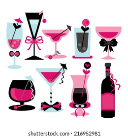 Cocktail. Pink, turquoise, and black.