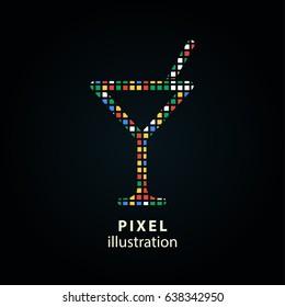Cocktail - pixel icon. Vector Illustration. Design logo element. Isolated on black background. It is easy to change to any color.
