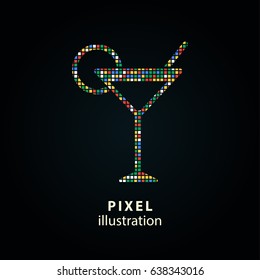 Cocktail - pixel icon. Vector Illustration. Design logo element. Isolated on black background. It is easy to change to any color.