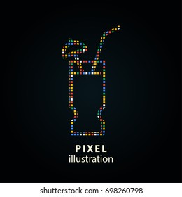 Cocktail - pixel icon. Vector Illustration. Design logo element. Isolated on black background. It is easy to change to any color.