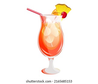 Cocktail "Planter's Punch".Summer, refreshing drink with pineapple, orange, cherry.Classic , bar, alcoholic cocktail.