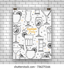 Cocktail poster with martini, vector design with pattern