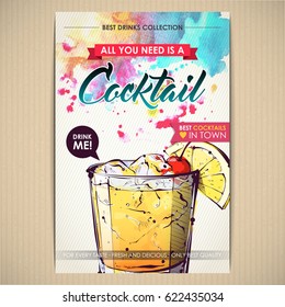 Cocktail poster. Watercolor + sketchstyle.