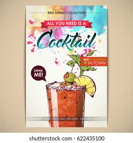 Cocktail poster. Watercolor + sketchstyle.