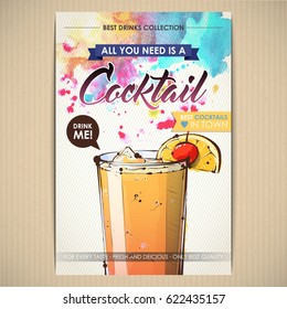 Cocktail poster. Watercolor + sketchstyle.