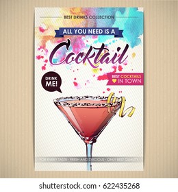 Cocktail poster. Watercolor + sketchstyle.