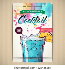 Cocktail Poster. Watercolor + Sketchstyle.