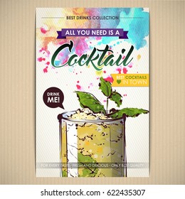 Cocktail poster. Watercolor + sketchstyle.