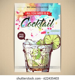 Cocktail poster. Watercolor + sketchstyle.