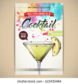 Cocktail poster. Watercolor + sketchstyle.